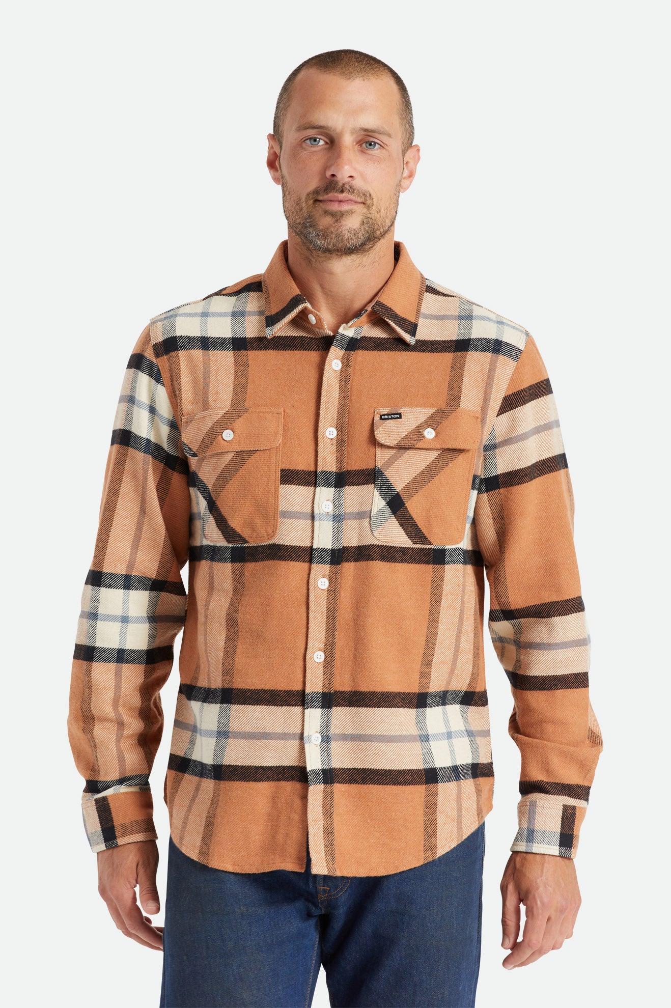 Beige Men's Brixton Bowery L/S Flannels | 470159-UBM