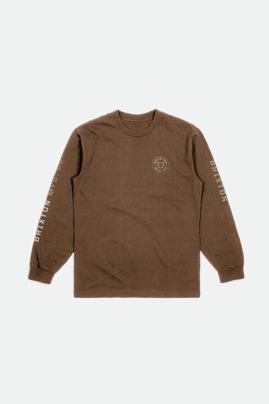 Beige Men's Brixton Crest L/S Standard Tops | 961738-JIH