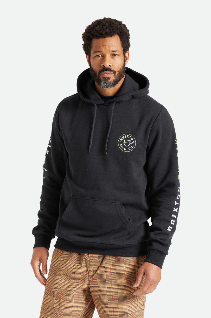 Black / Green / White Men's Brixton Crest Hoodie | 750613-QZJ