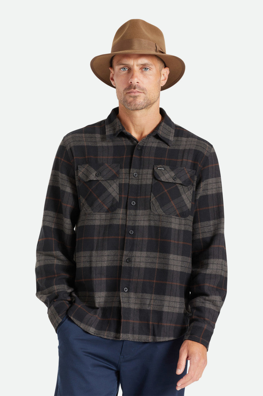 Black / Grey Men's Brixton Bowery L/S Flannels | 786913-MDI