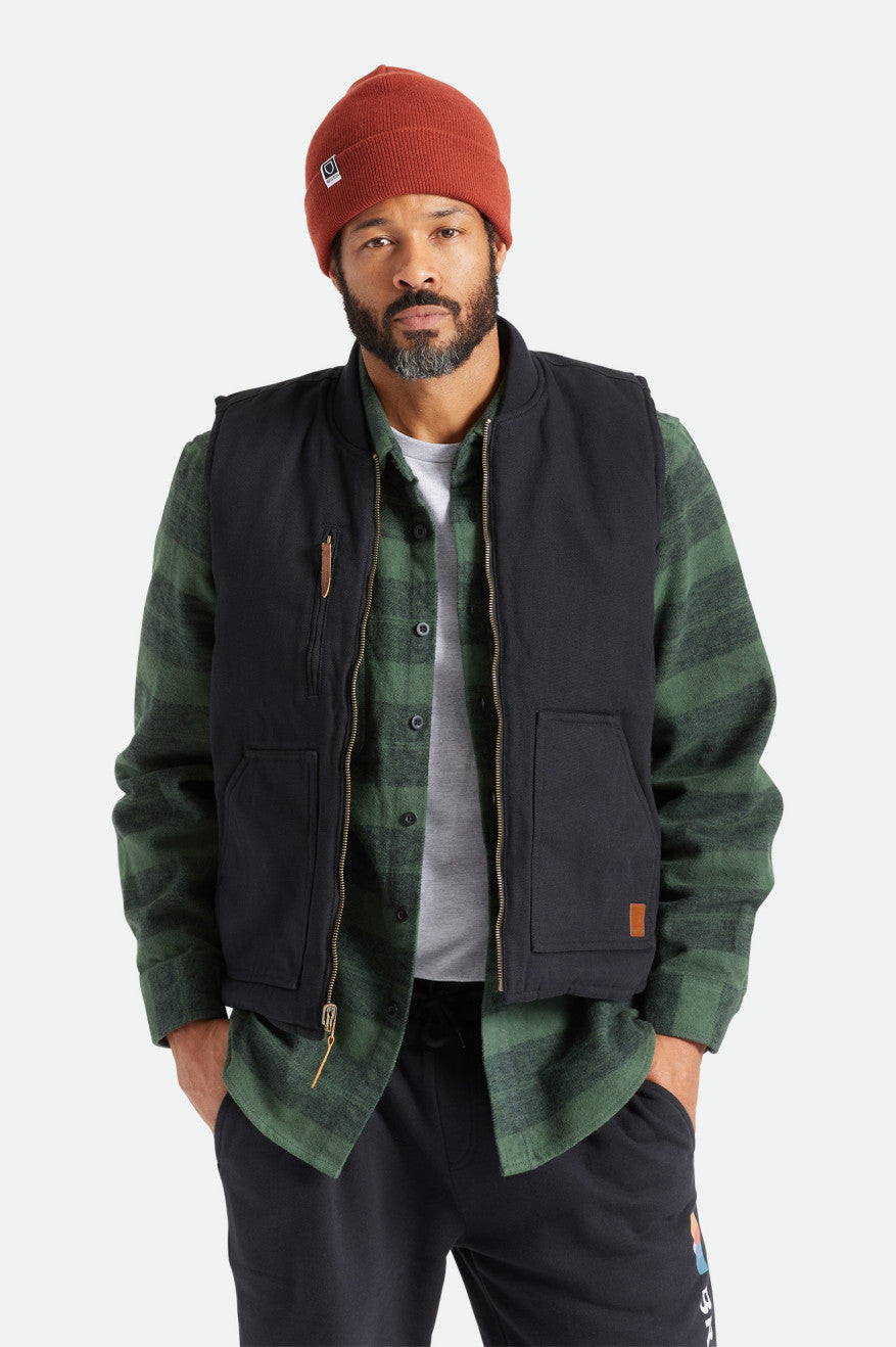 Black Men's Brixton Abraham Reversible Vest Jackets | 689214-RLH