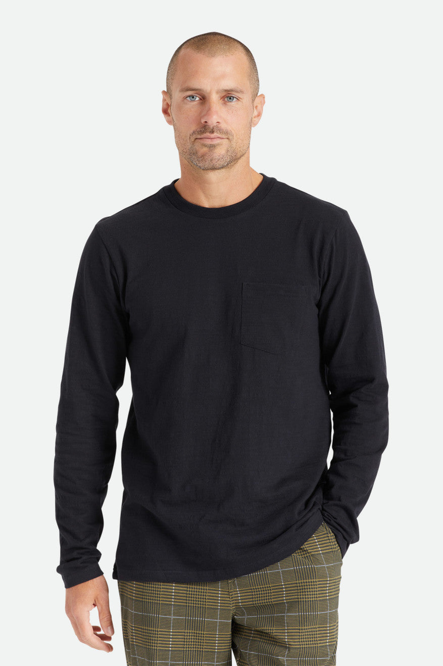 Black Men's Brixton Basic Slub L/S Pocket Knitwear | 013469-FSN