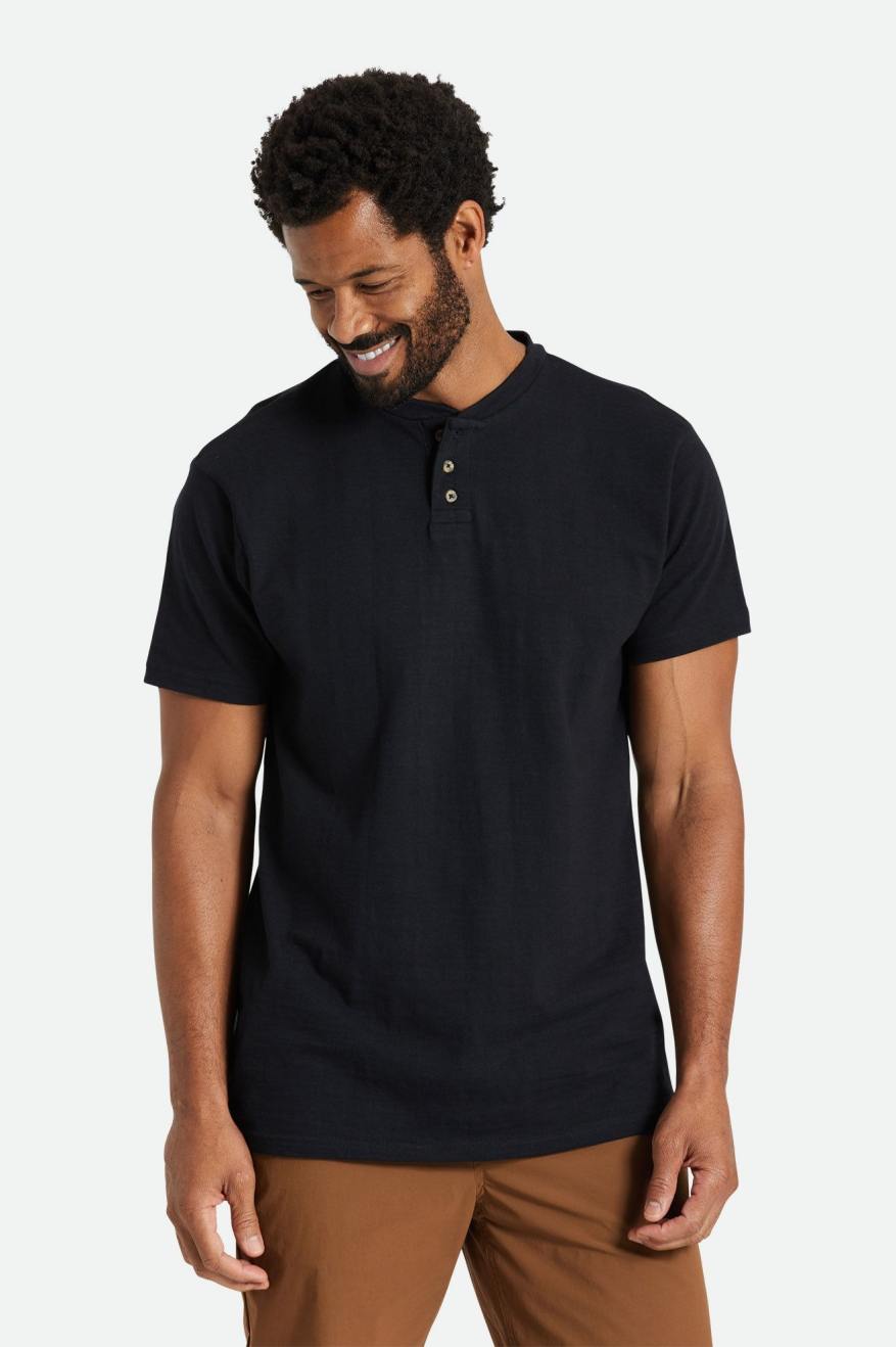 Black Men's Brixton Basic Slub S/S Henley Knitwear | 064327-VSR