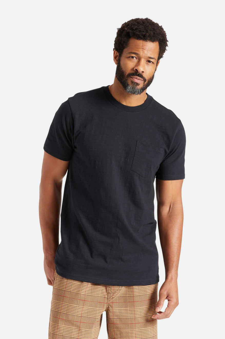 Black Men's Brixton Basic Slub S/S Pocket Tops | 148076-PAL