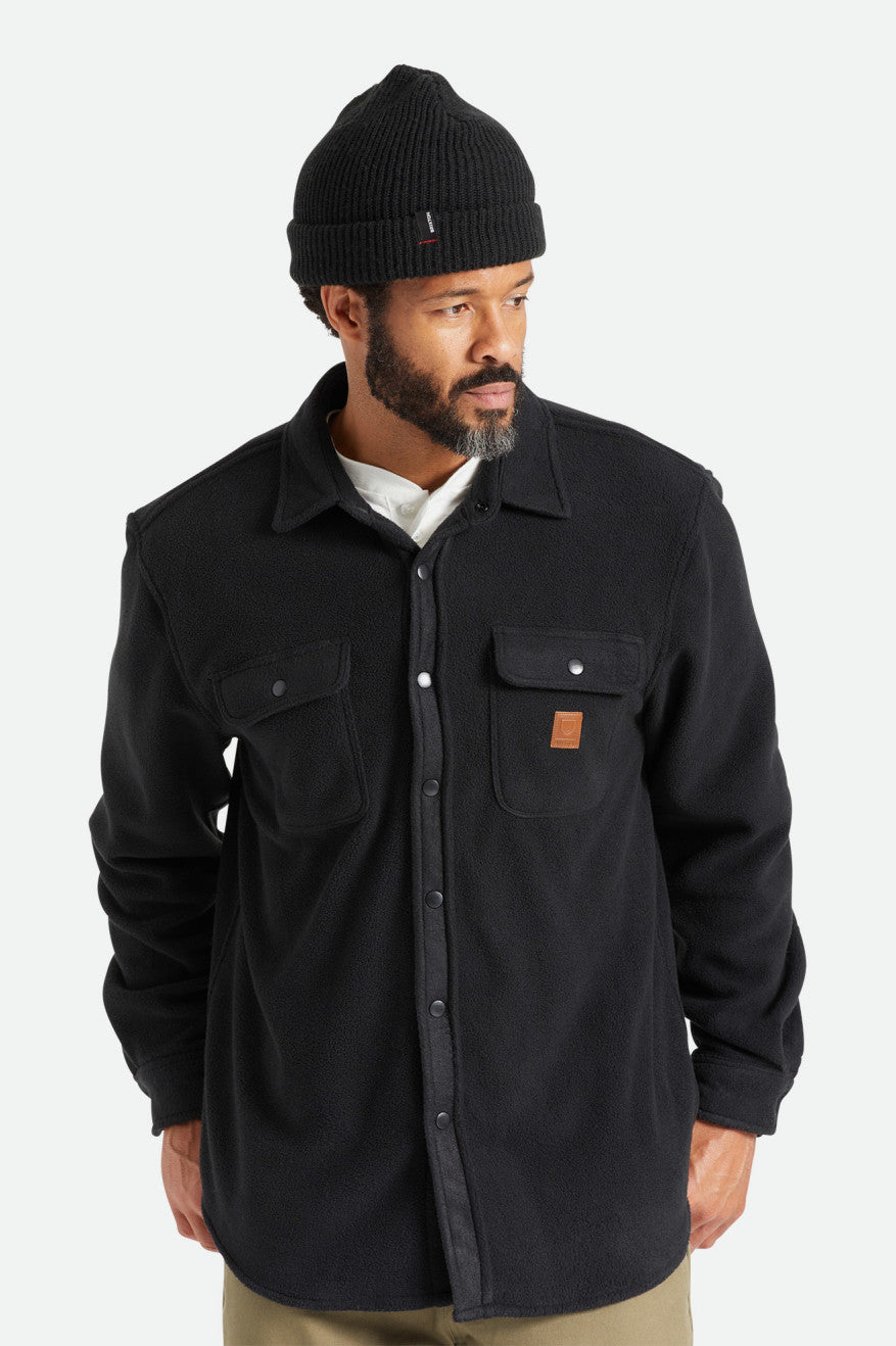 Black Men's Brixton Bowery L/S Arctic Stretch Fleece Wovens | 385074-ENO