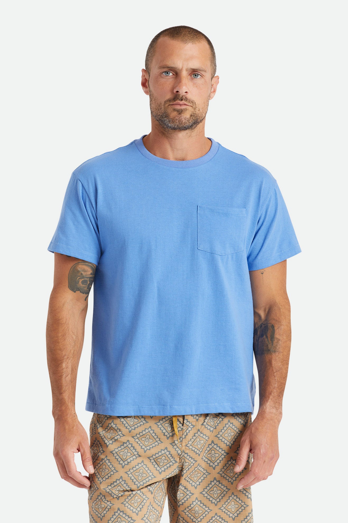 Blue Men's Brixton Basic S/S Pocket Tops | 275389-ZVF