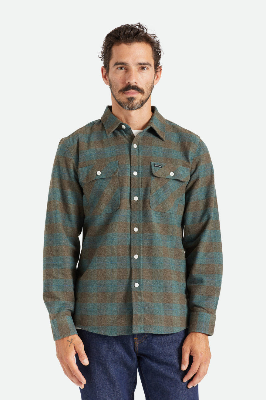 Blue Men's Brixton Bowery L/S Flannels | 082761-KFZ