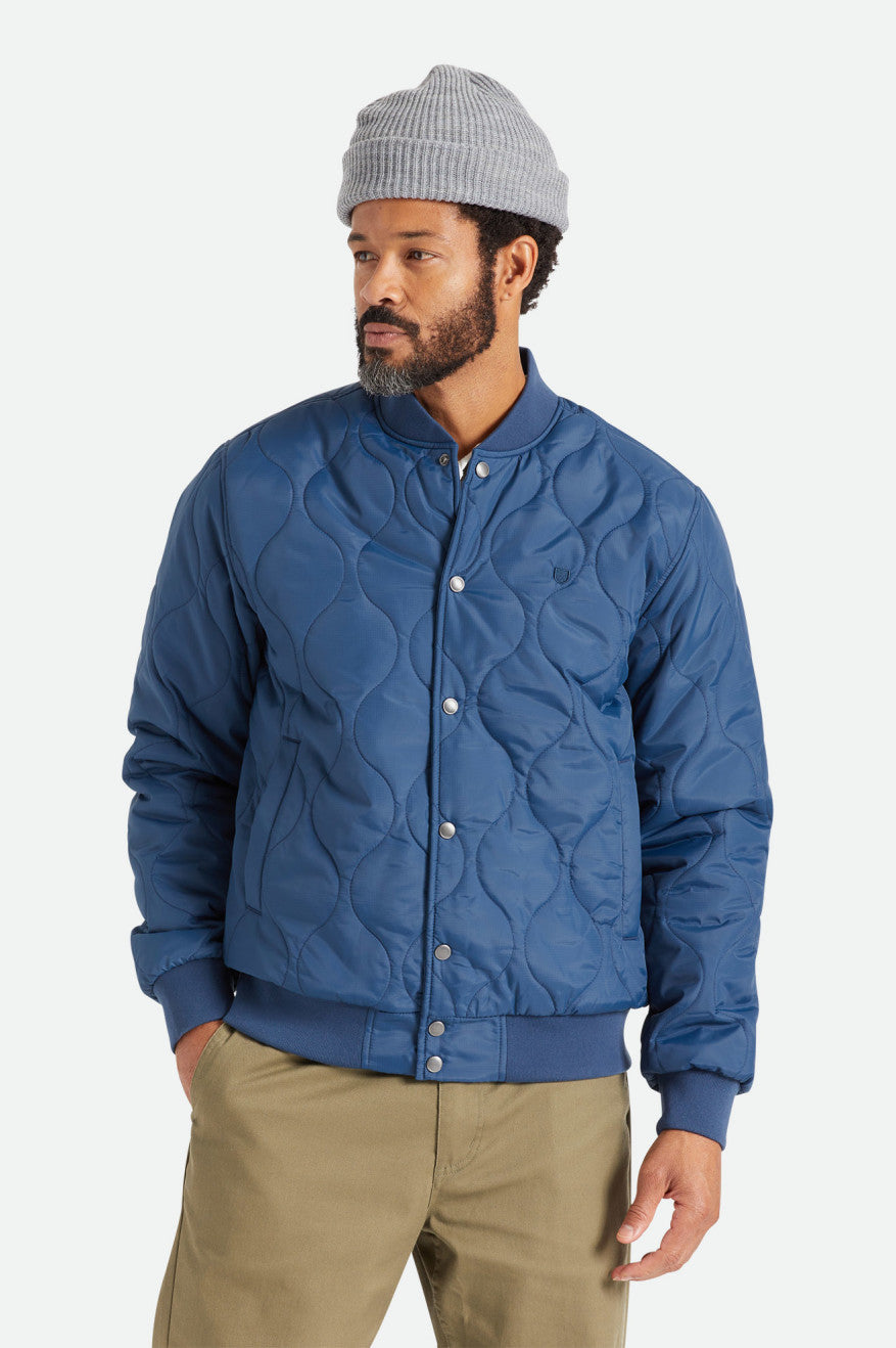 Blue Men's Brixton Dillinger Quilted Bomber Jackets | 641237-AGM