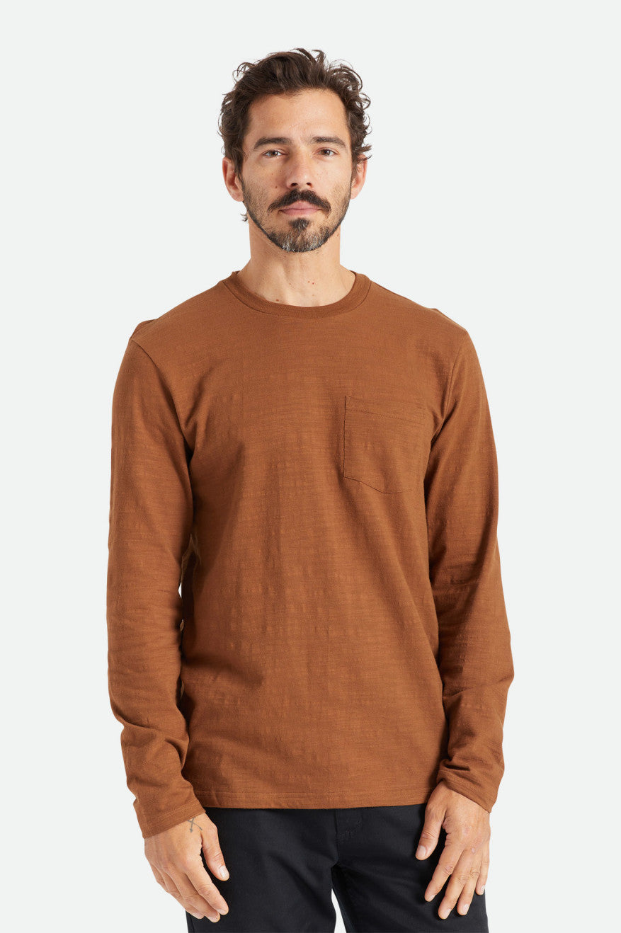 Brown Men's Brixton Basic Slub L/S Pocket Knitwear | 587216-AOV