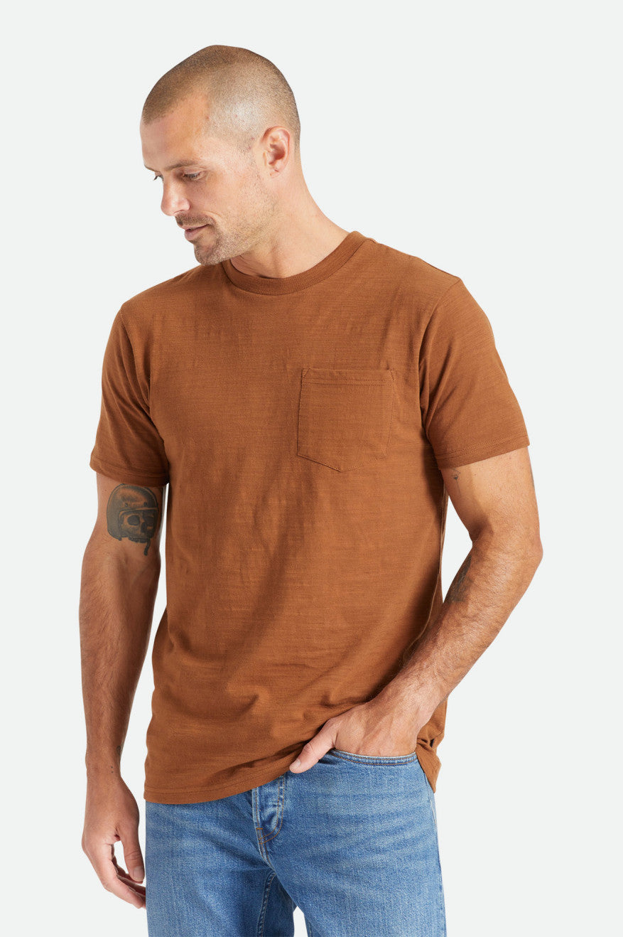 Brown Men's Brixton Basic Slub S/S Pocket Tops | 160357-UQB