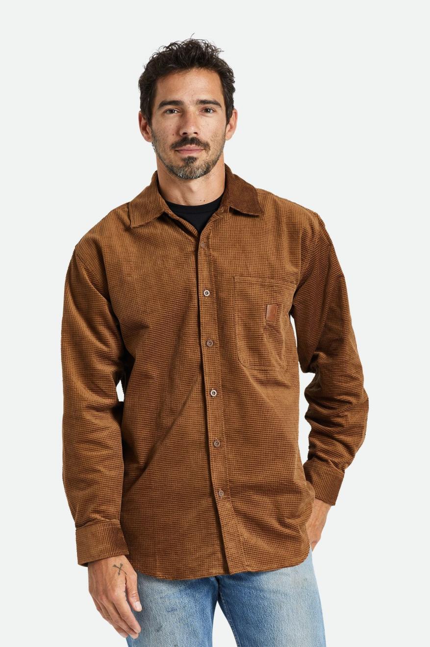 Brown Men's Brixton Porter L/S Waffle Corduroy Wovens | 765938-DQE