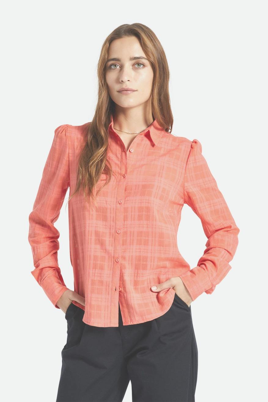 Deep Coral Women's Brixton Leon L/S Woven Tops | 879463-ZSR