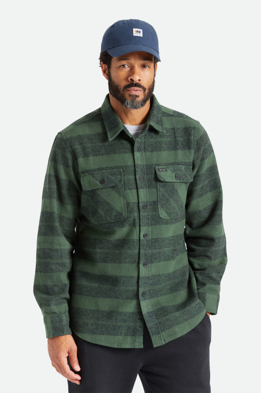 Green Men's Brixton Bowery Heavy Weight L/S Flannels | 079516-EFW