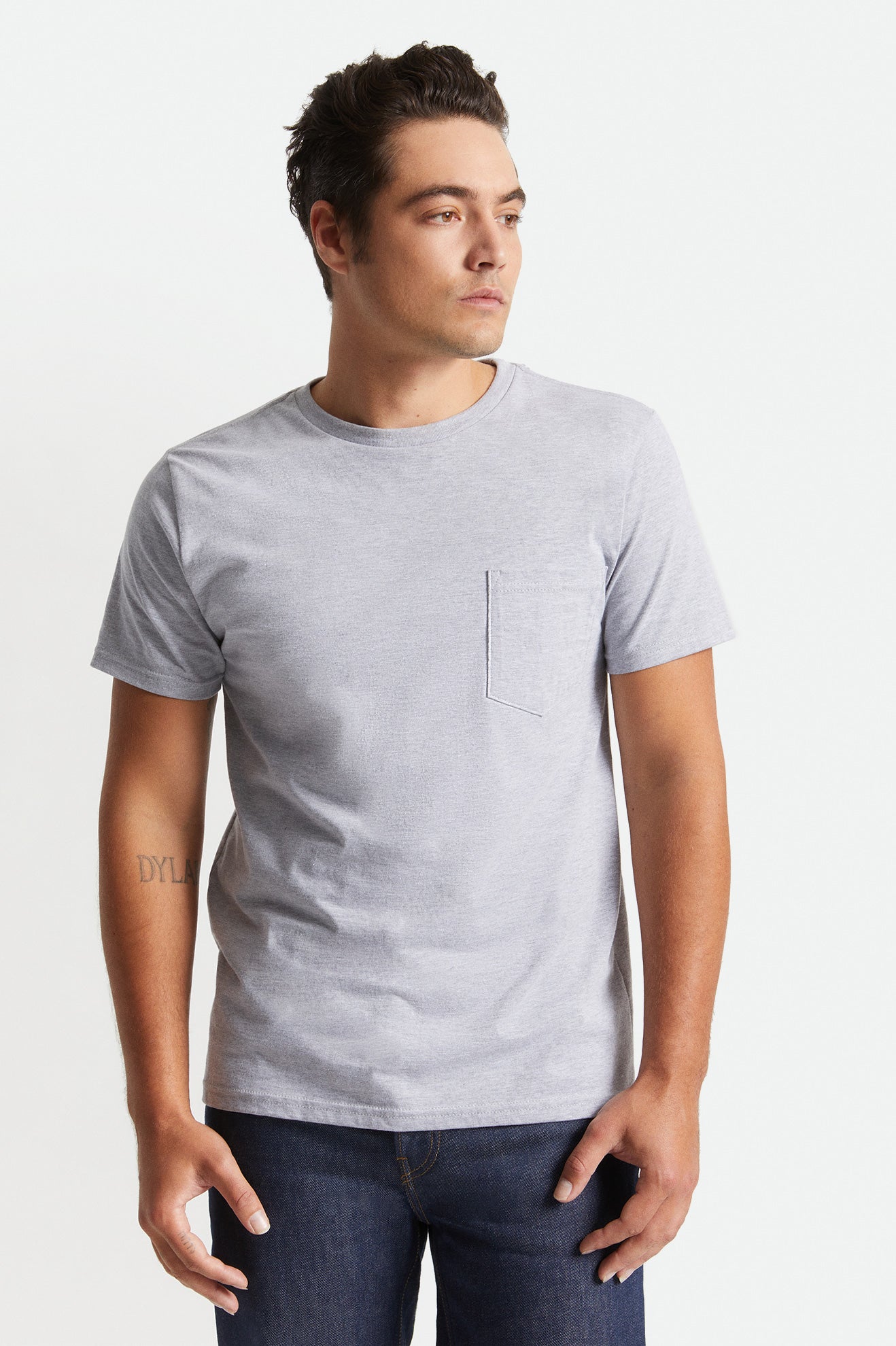 Grey Men's Brixton Basic S/S Pocket Tops | 920715-OQW