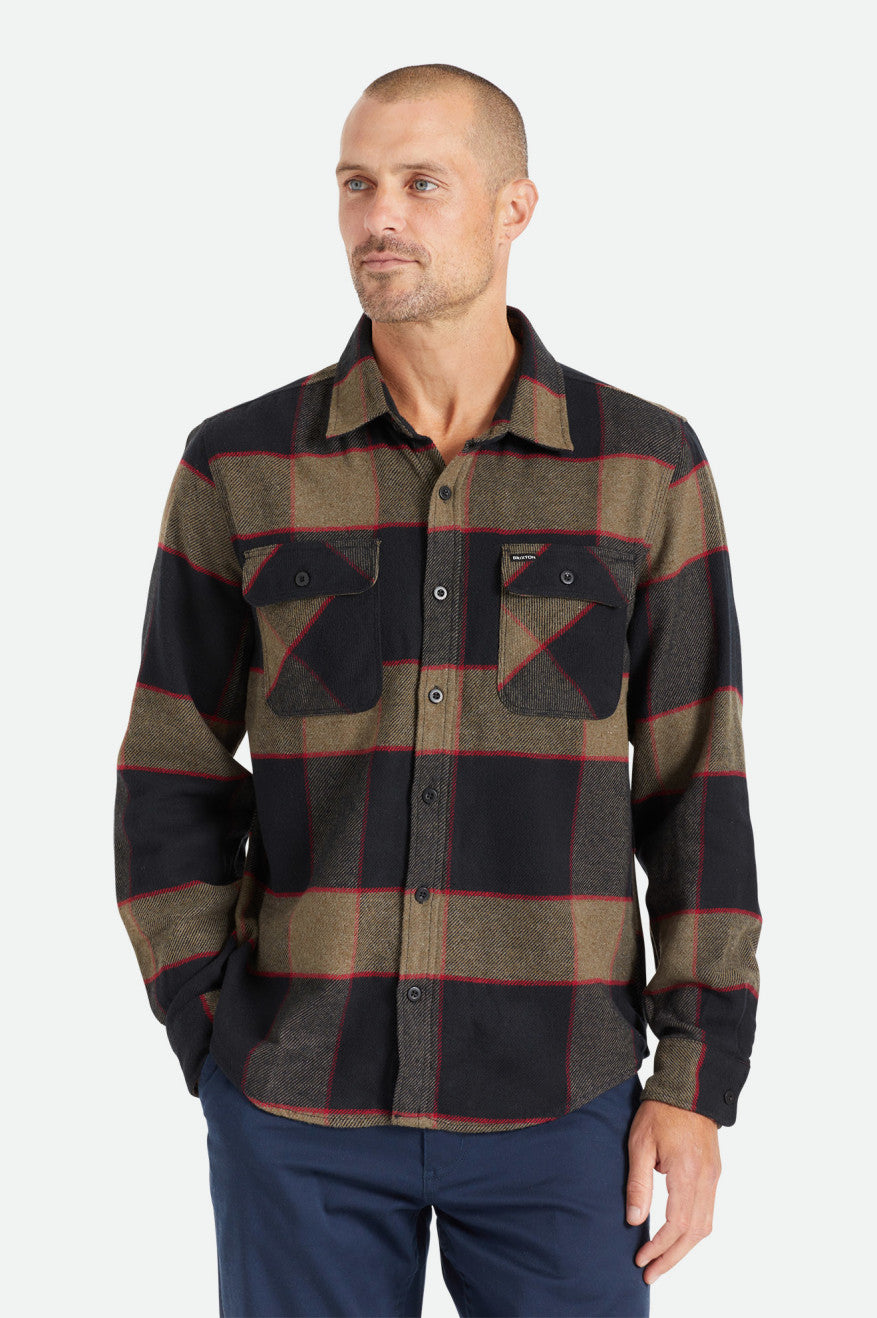 Grey Men's Brixton Bowery L/S Flannels | 130742-DHA