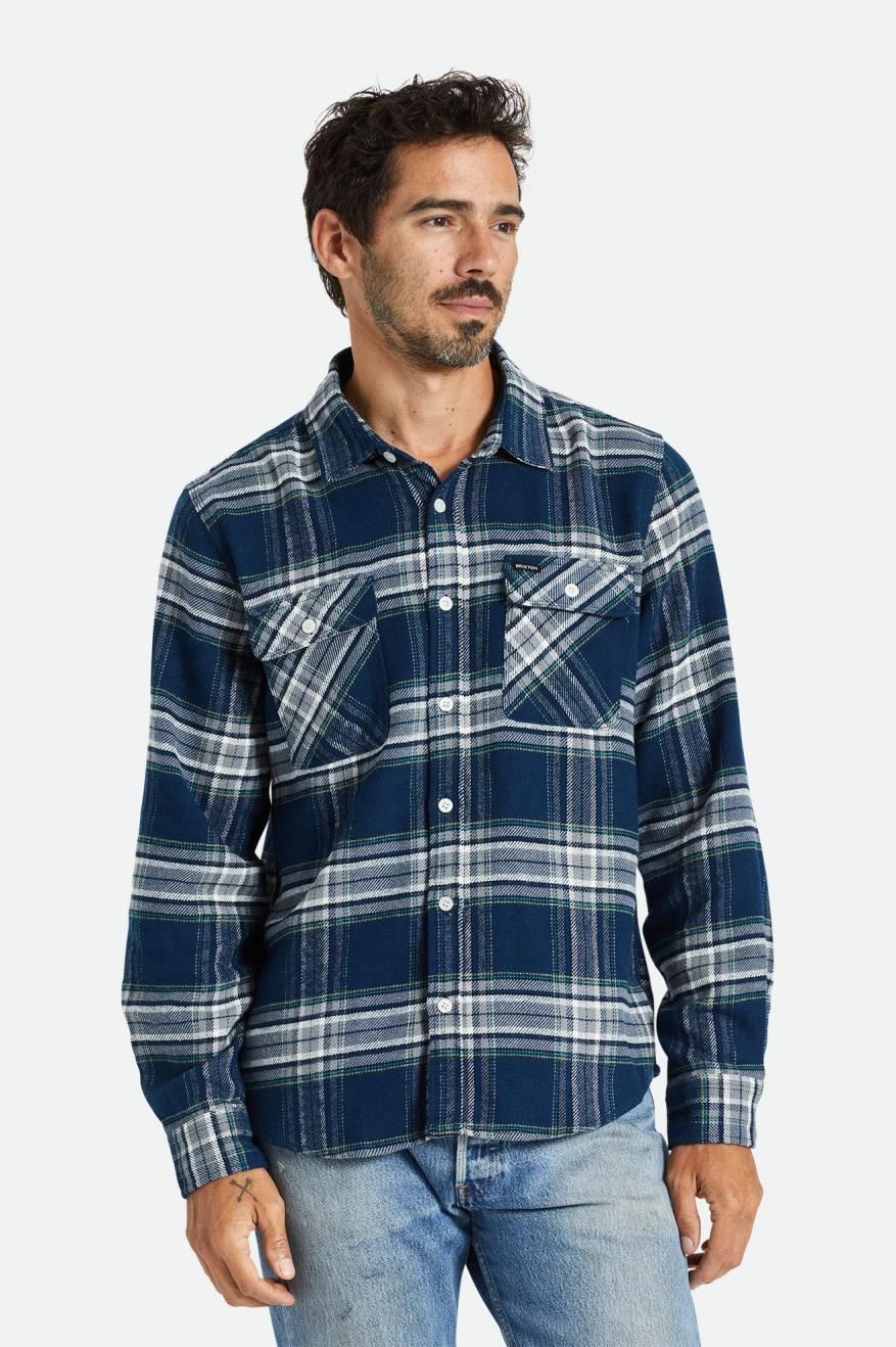 Grey Men's Brixton Bowery L/S Flannels | 678315-TBF