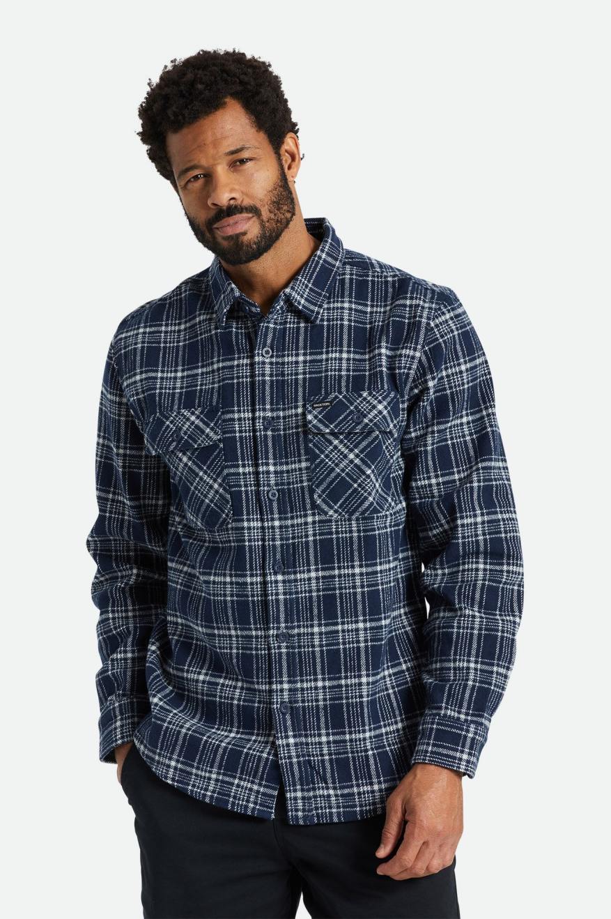 Navy / Grey Men's Brixton Bowery Heavy Weight L/S Wovens | 685471-SCT