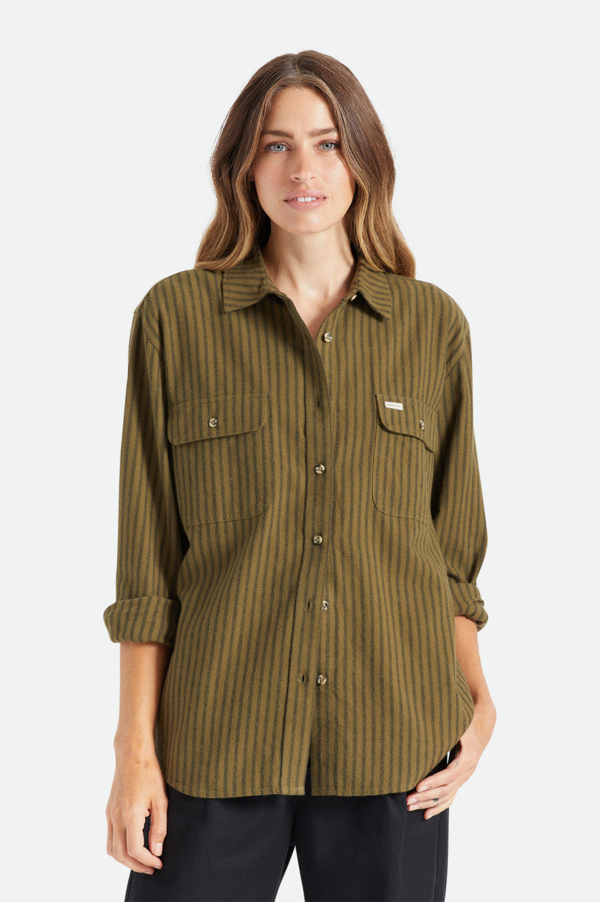 Olive Women's Brixton Bowery Boyfriend L/S Tops | 863920-UXJ