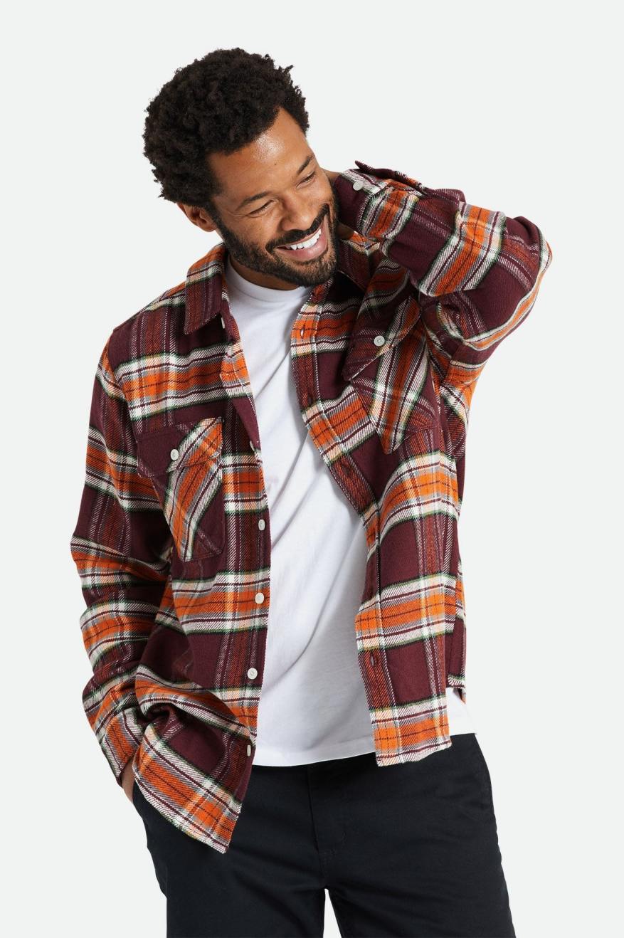 Orange Men's Brixton Bowery L/S Flannels | 148932-MVE