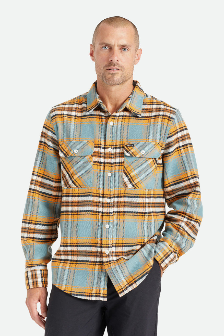 Orange / White Men's Brixton Bowery Stretch L/S Utility Flannels | 649718-IHN