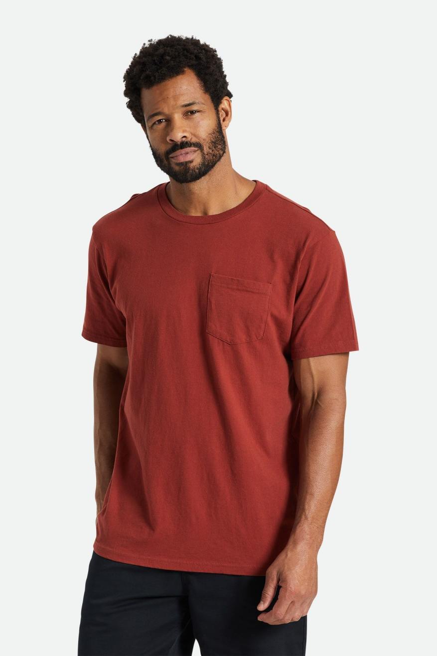 Red Men's Brixton Basic S/S Pocket Tops | 680214-ZKC