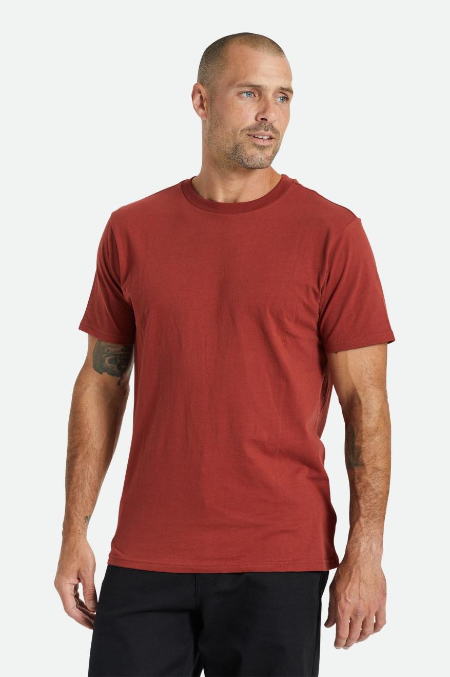 Red Men's Brixton Basic S/S Tailored Tops | 169542-WVZ