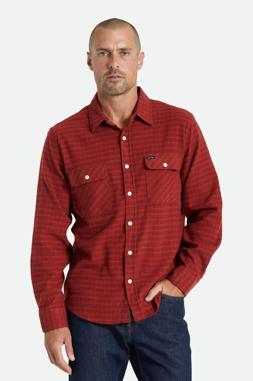 Red Men's Brixton Bowery Stretch L/S Utility Flannels | 354916-ZDO