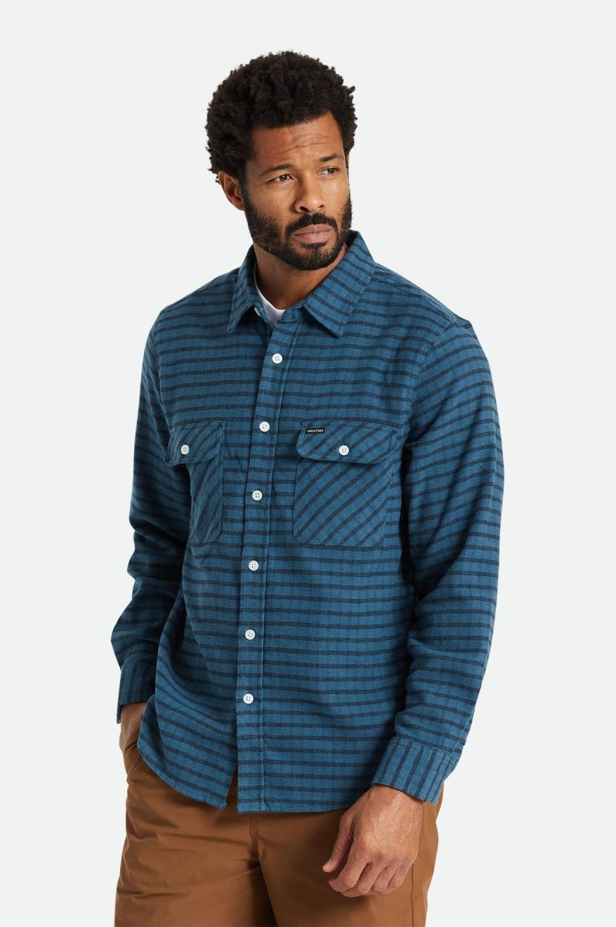 Turquoise / Black Men's Brixton Bowery Stretch L/S Utility Flannels | 523910-WGX