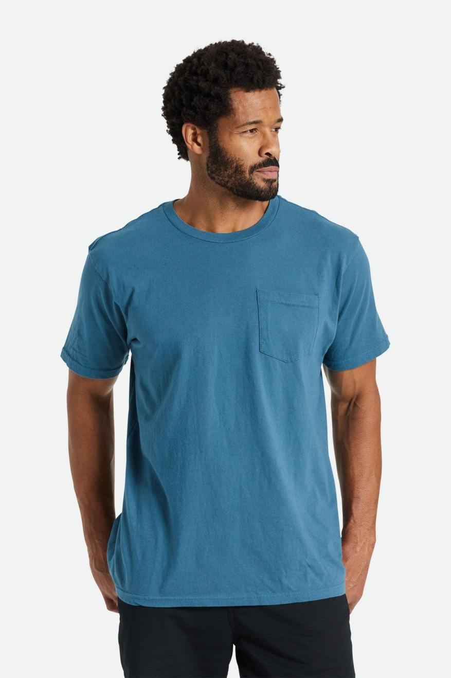 Turquoise Men's Brixton Basic S/S Pocket Tops | 738046-CVO