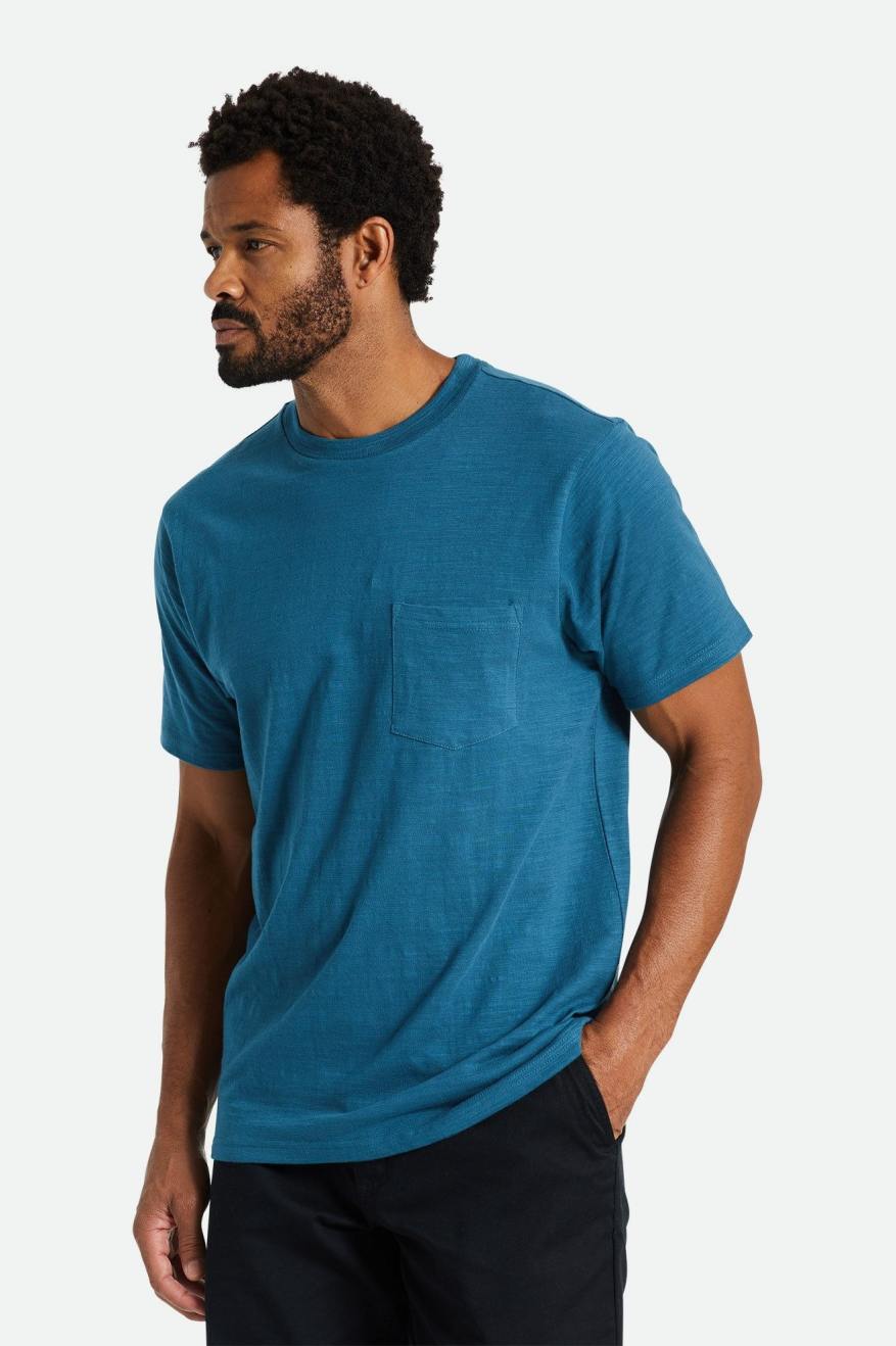 Turquoise Men's Brixton Basic Slub S/S Pocket Tops | 453096-NHC