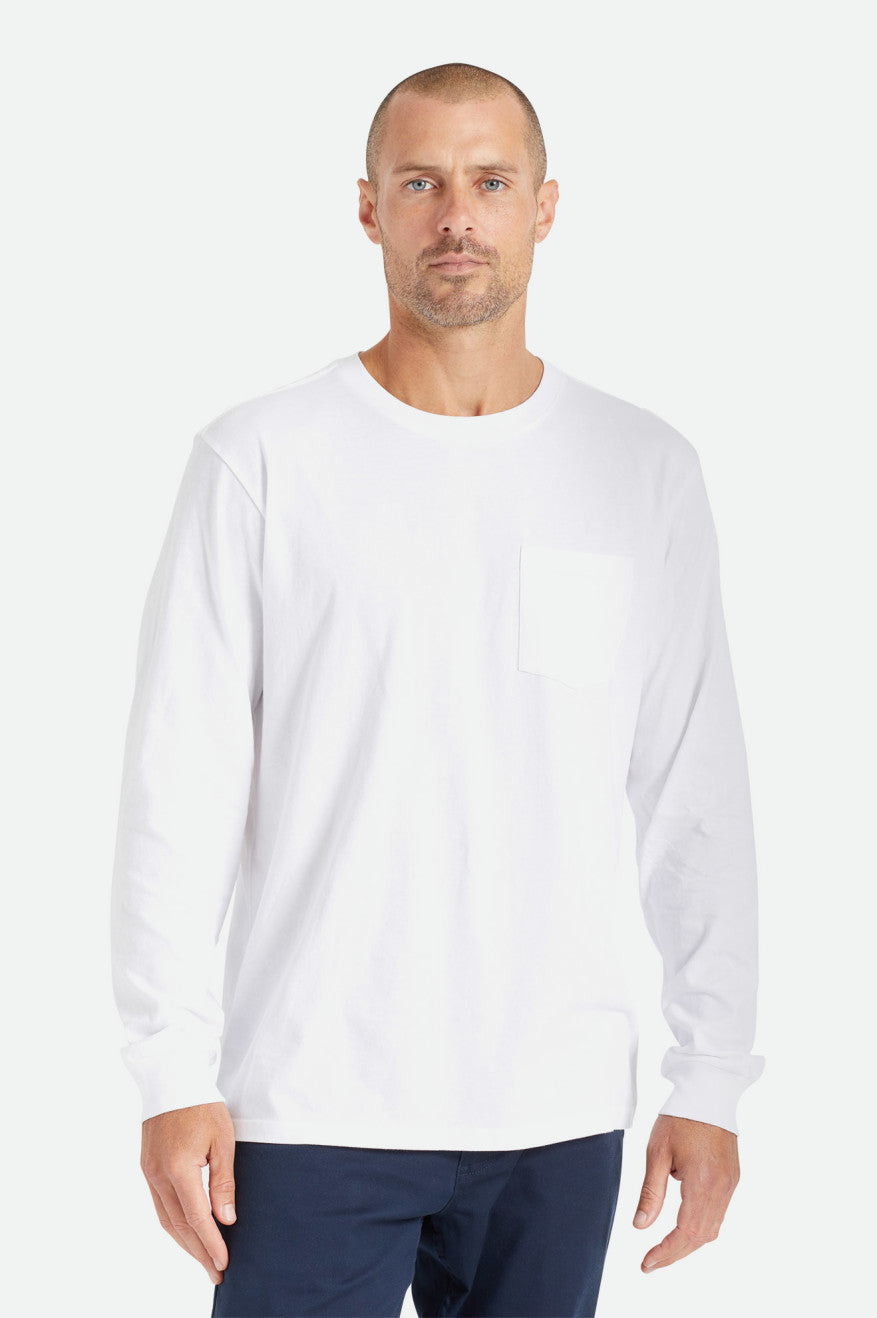 White Men's Brixton Basic L/S Pocket Tops | 814973-JPT