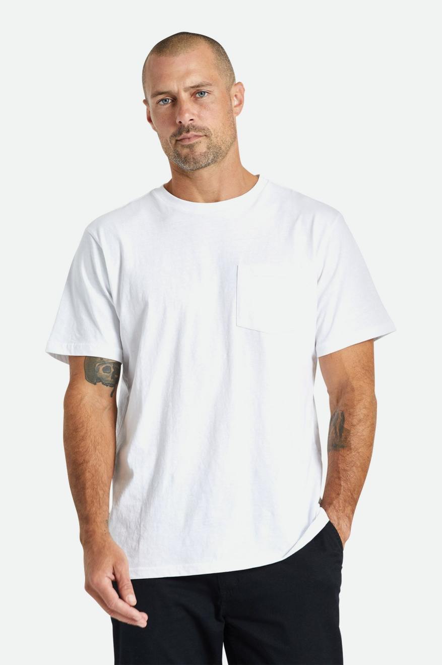 White Men's Brixton Basic S/S Pocket Tops | 728461-QKL