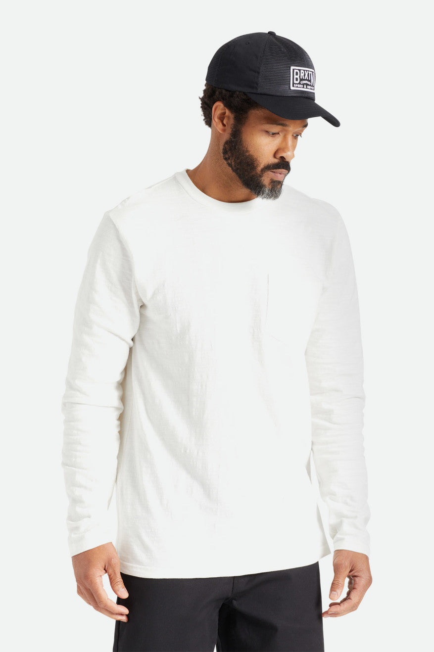 White Men's Brixton Basic Slub L/S Pocket Tops | 536904-WMK