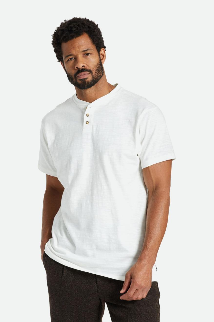 White Men's Brixton Basic Slub S/S Henley Knitwear | 905321-UAN