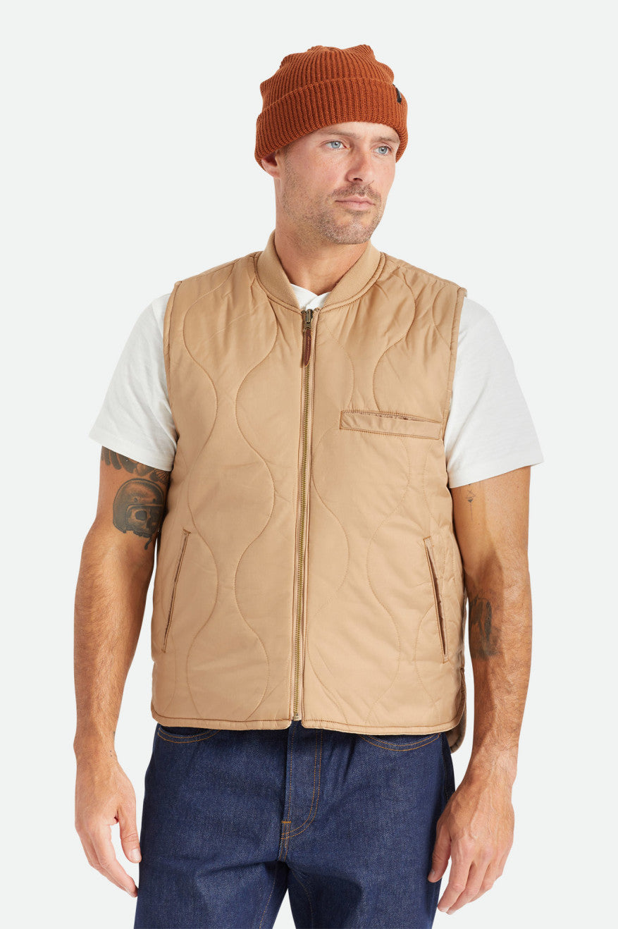 Beige Men's Brixton Abraham Reversible Vest Jackets | 327958-PFX