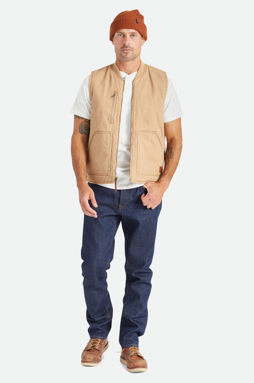 Beige Men's Brixton Abraham Reversible Vest Jackets | 327958-PFX