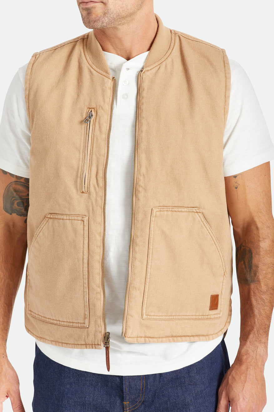 Beige Men's Brixton Abraham Reversible Vest Jackets | 327958-PFX