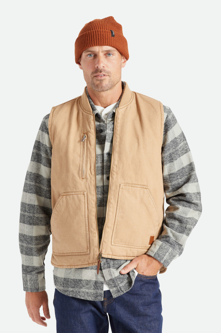 Beige Men's Brixton Abraham Reversible Vest Jackets | 327958-PFX