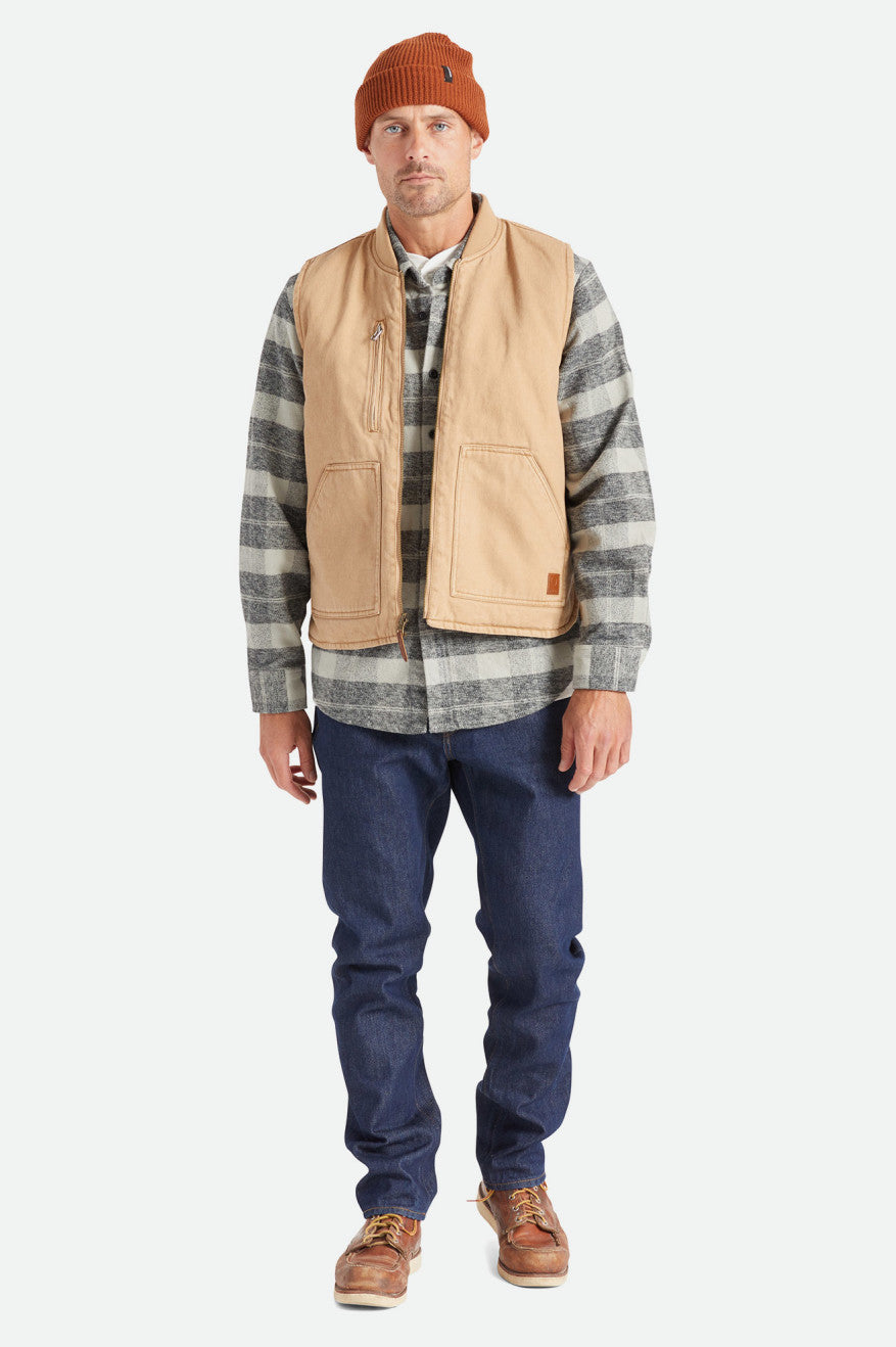 Beige Men's Brixton Abraham Reversible Vest Jackets | 327958-PFX