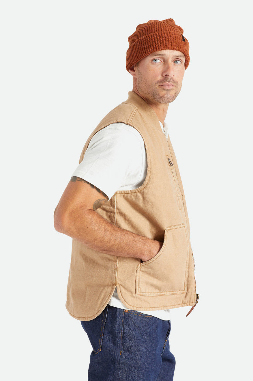 Beige Men's Brixton Abraham Reversible Vest Jackets | 327958-PFX