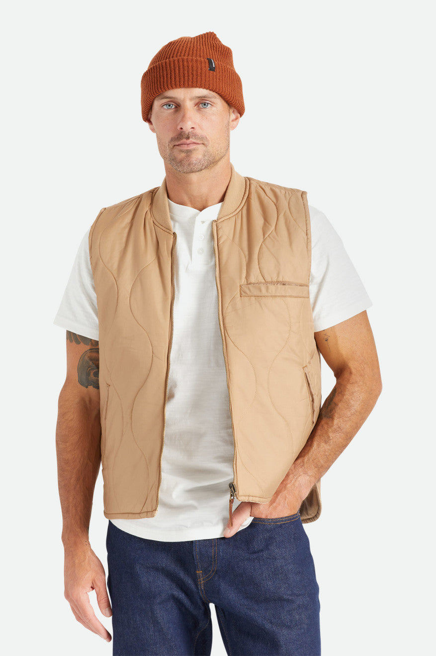 Beige Men's Brixton Abraham Reversible Vest Jackets | 327958-PFX