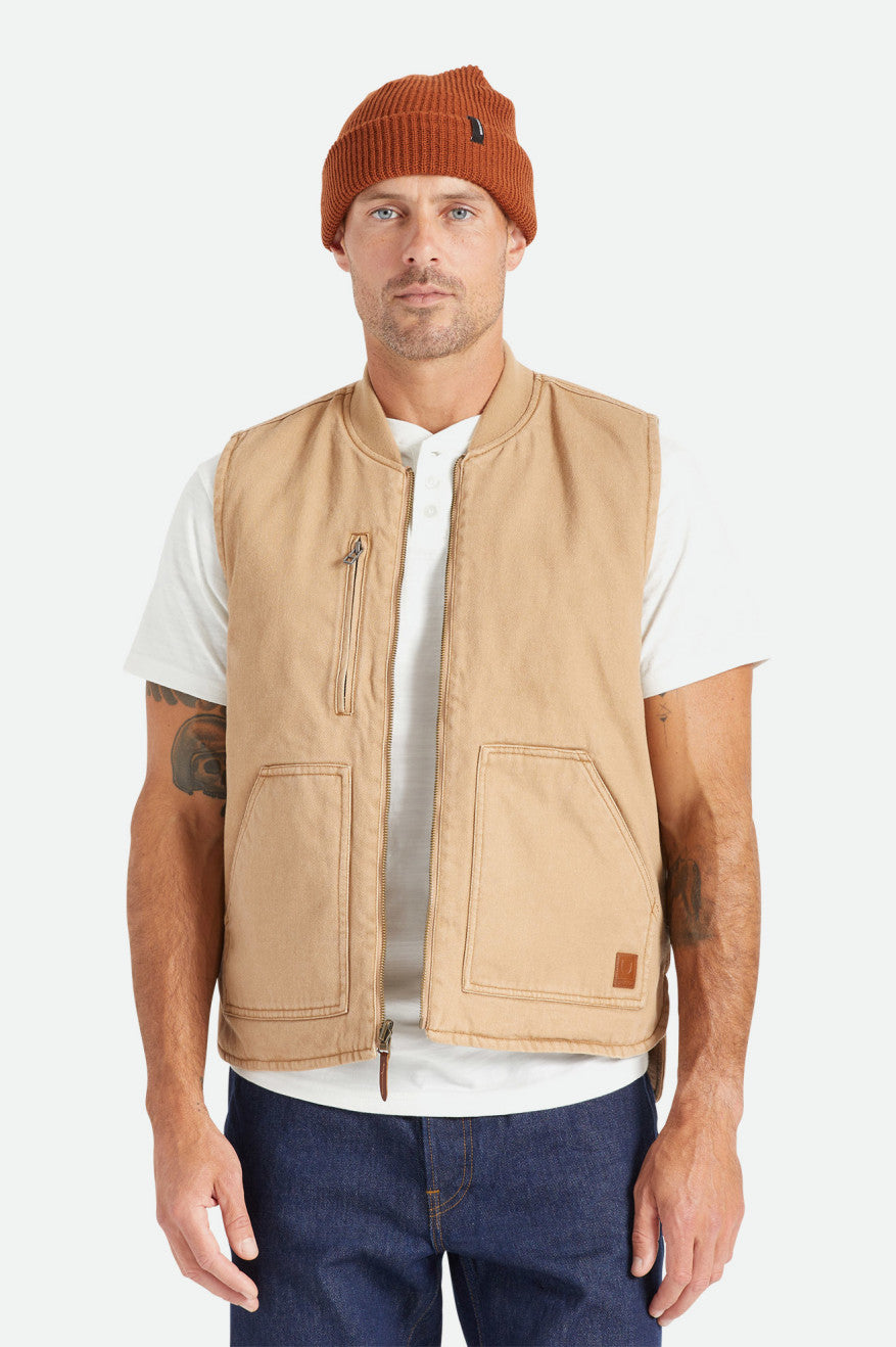 Beige Men\'s Brixton Abraham Reversible Vest Jackets | 327958-PFX