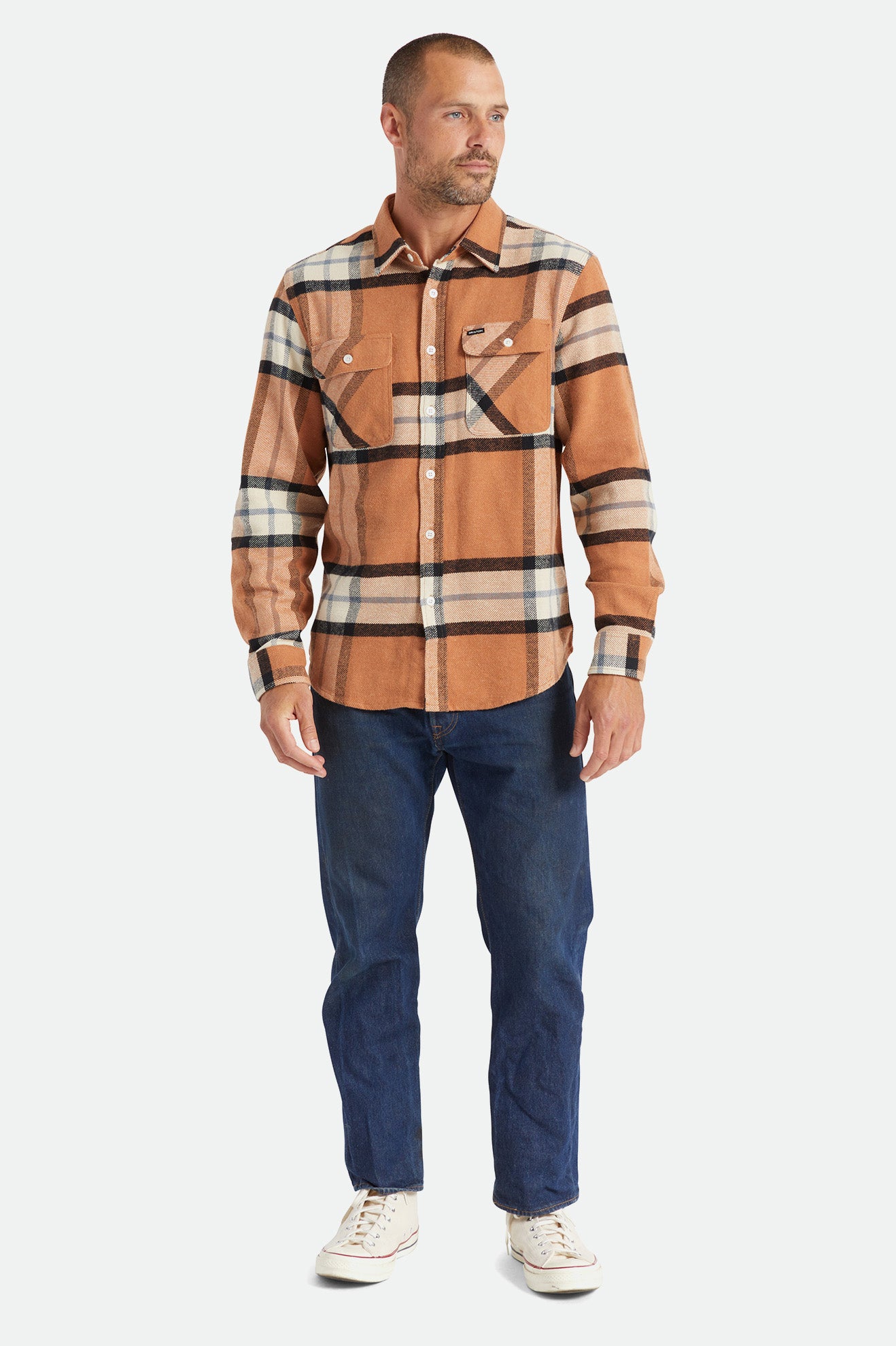 Beige Men's Brixton Bowery L/S Flannels | 470159-UBM