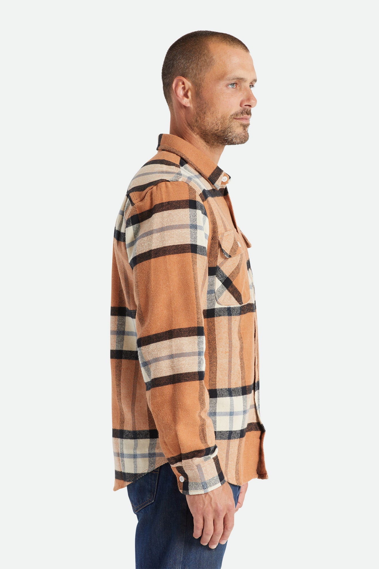 Beige Men's Brixton Bowery L/S Flannels | 470159-UBM