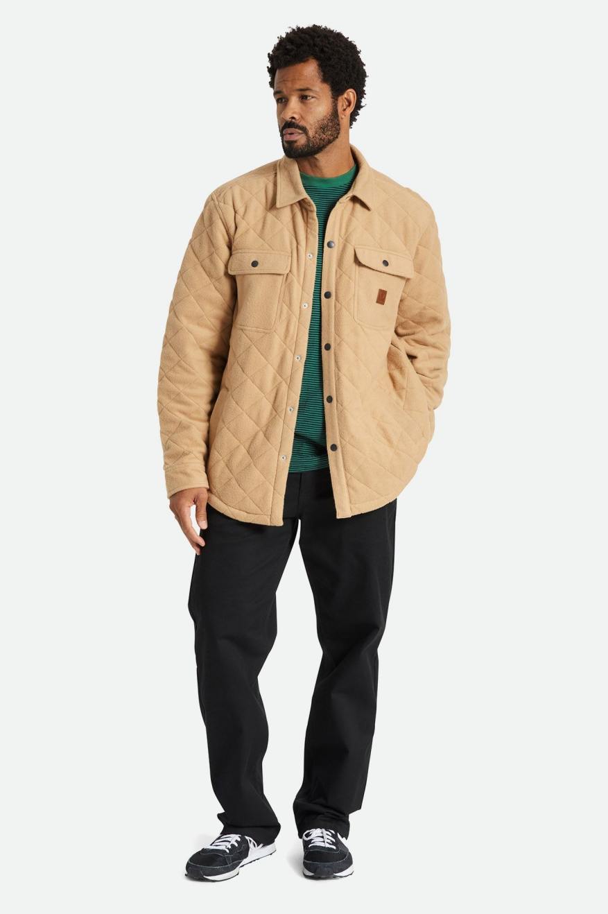 Beige Men's Brixton Cass Quilted Fleece Jackets | 517940-OCG