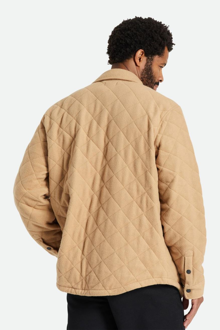 Beige Men's Brixton Cass Quilted Fleece Jackets | 517940-OCG