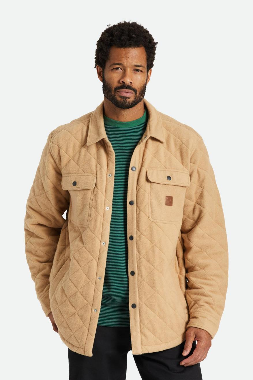 Beige Men\'s Brixton Cass Quilted Fleece Jackets | 517940-OCG