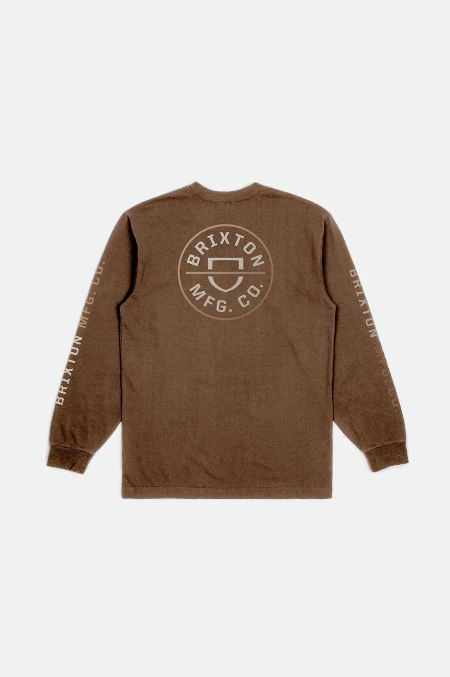 Beige Men's Brixton Crest L/S Standard Tops | 961738-JIH