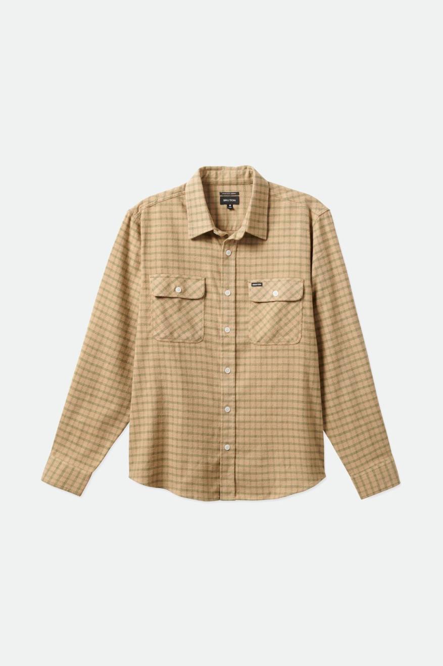 Beige / Olive Men's Brixton Bowery Stretch L/S Utility Flannels | 860439-LGX