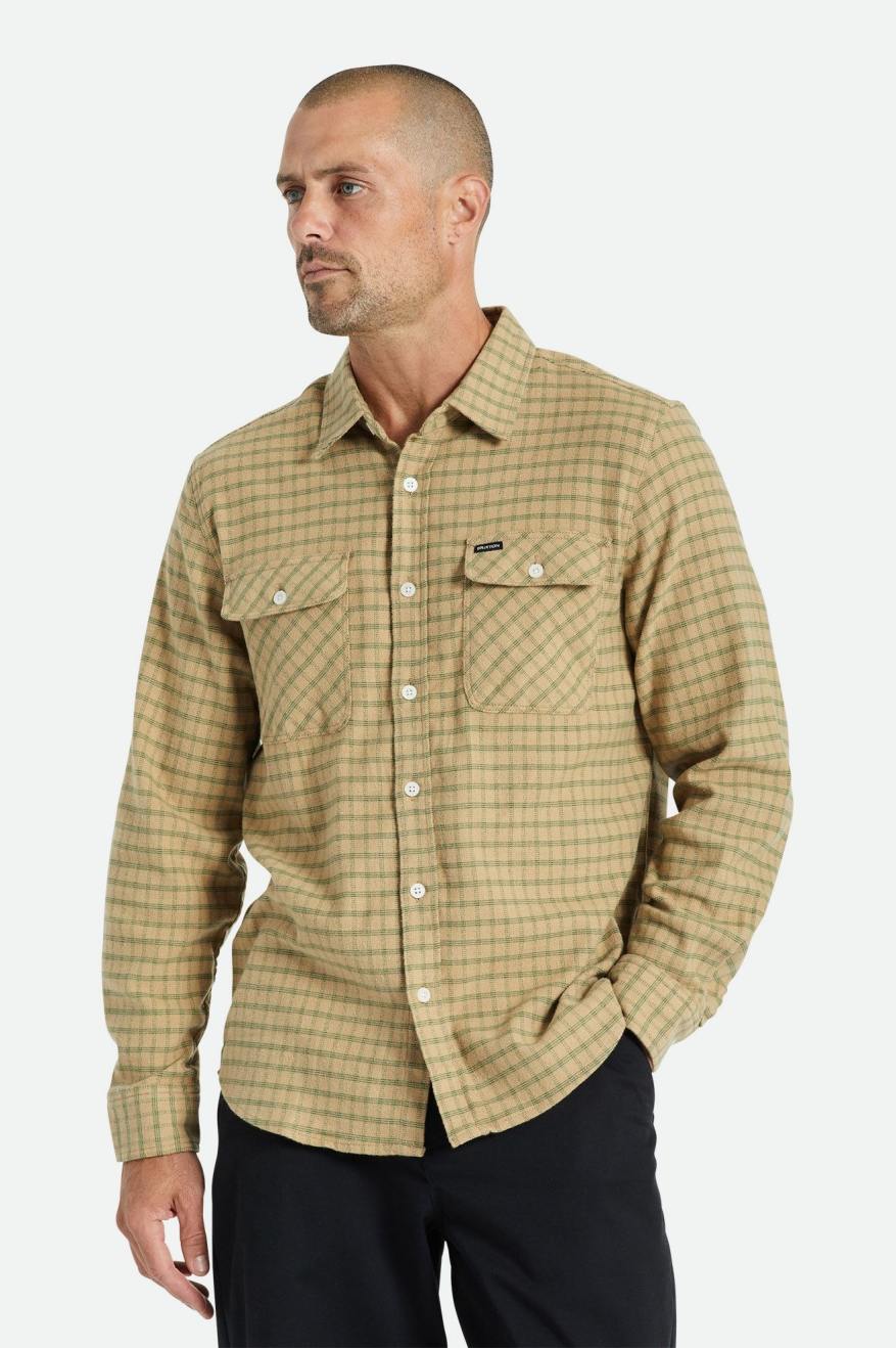 Beige / Olive Men\'s Brixton Bowery Stretch L/S Utility Flannels | 860439-LGX